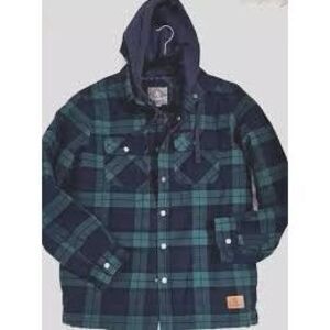 Cloudveil Size XXL Insulated Flannel Hooded Jacket Blue Green Plaid Chore Barn